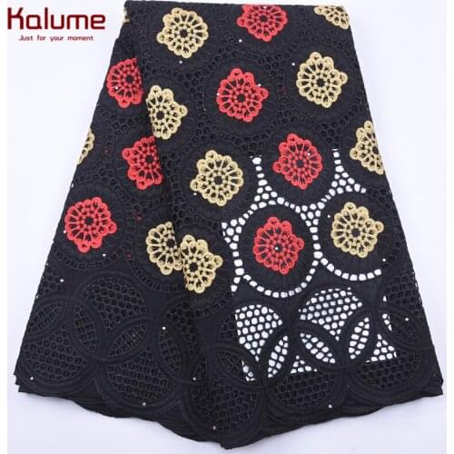 Kalume Black Holes Design African Swiss Cotton Lace Fabric Embroidery Nigerian Voile Dubai Lace Fabric With Stone For Dress 2076