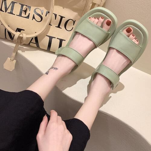 Wedge Low Sandals Woman Leather Female Espadrilles Platform Muffins All-Match 2021 Summer Low-heeled Flat Girls Comemore 2021