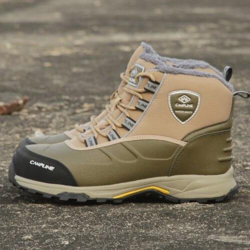 CAMPLINE Men winter waterproof steel toe head anti-collision hikers mens reflective anti-smash safe plush-padded hiking hoes