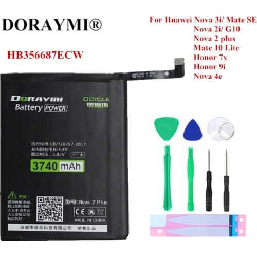 DORAYMI 3740mAh HB356687ECW Battery For Huawei Mate 10 lite Nova 2i 2 Plus Honor 9i 7X G10 RNE-AL00 RNE-L11 RNE-L01 L02 Bateria