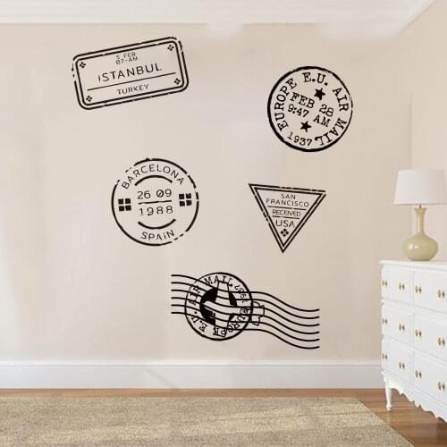 Travel Stamp Wall Decal Bedroom Kids Room Journey Stamp Post Office Travel Stamp Wall Sticker Living Room Vinyl Home Decor Art