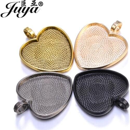JUYA 10pcs/lot 25mm Heart Cabochon Settings Alloy Plated Charms Pendants Bezel Trays Base DIY Necklace Making Crafts Supplies