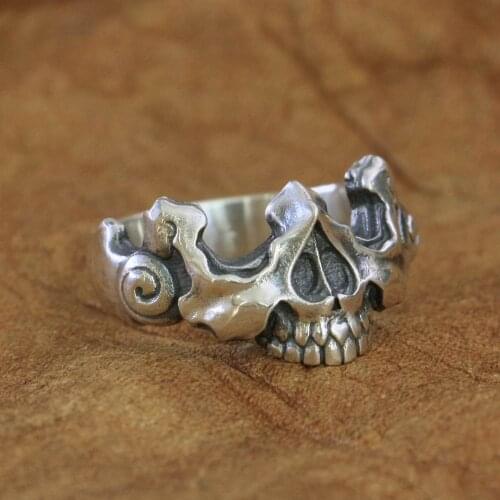 Half Skull Face Ring 925 Sterling Silver Mens Biker Punk Ring TA275 US Size 7~15