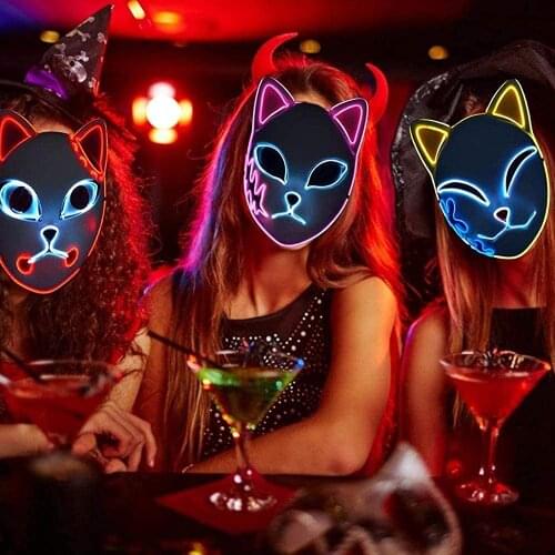 2021 Hot Halloween Party Masks For Adult Anime Demon Slayer Kimetsu No Yaiba Led Glowing Mask Masquerade Cat Face Maska