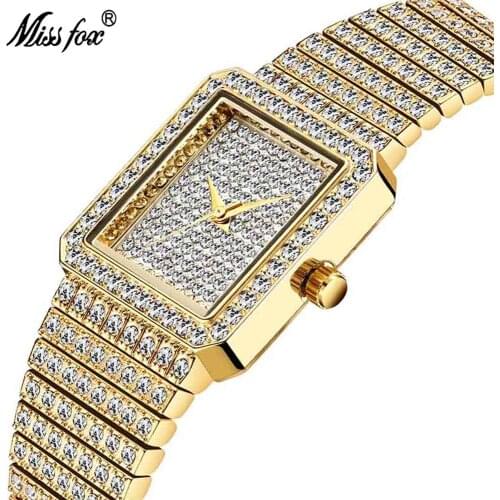 MISSFOX Rhinestones Luxury Watch for Women Ladies Square Hardlex Dial Stainless Steel Minimalist Analog Quartz Wristwatch 2689