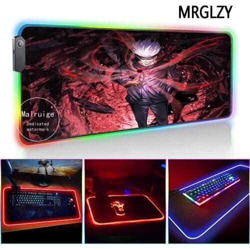 MRGLZY LED Light RGB Gamer Anime Jujutsu Kaisen Gojo Satoru XXL Large Mouse Pad DeskMat Gaming Accessories for Laptop Keyboard