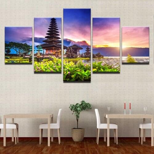 5pcs set DIY 5D Full square round Diamond Painting Lake sunrise and tower Embroidery Cross Stitch Kit Rhinestone Home Decor