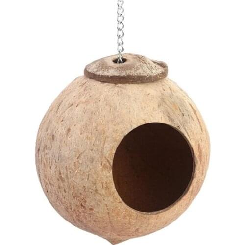 New Natural Coconut Shell Bird Cages Parrot House Nesting House Cage With Hanging Lanyard For Parakeets Finches Sparrows