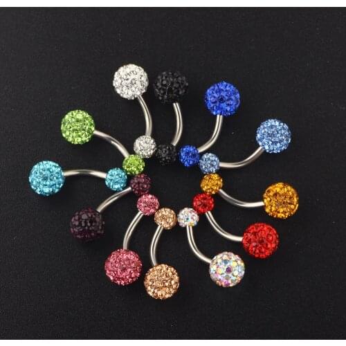 Wholesales Crystal Ball Belly Button Rings 5/8mm 12 Color Mix Navel Piercing Body Jewelry Women Belly Navel Jewelry Drop Ship