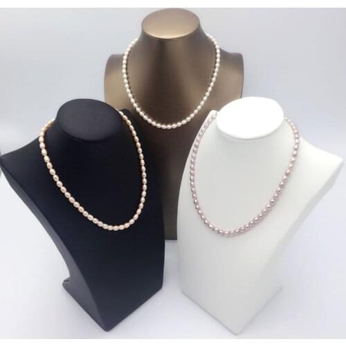 Hand knotted natural white pink purple 6-7mm small rice type freshwater pearl necklace 18" 36" fashion jewelry