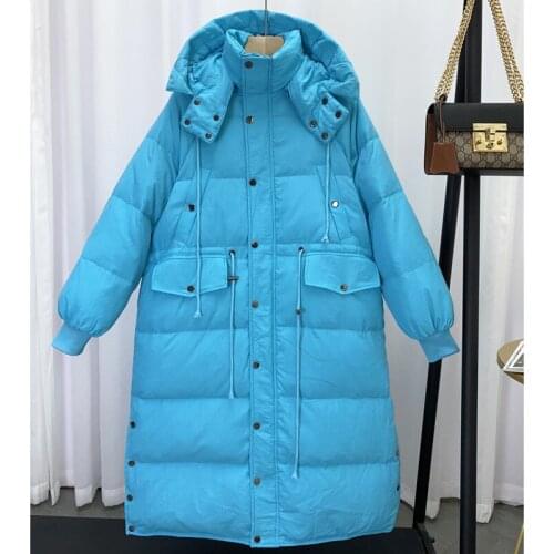 Womens Hooded Winter Coat 90% White Duck Down Parkas Female Long Loose Warm Puffer Jacket Snow Windproof Outwear 2021 Chaquetas