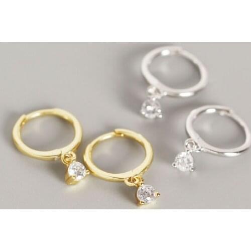 Luxury silver earrings for women,Clear Zircon,small loop,Cute style, 925 sterling silver jewelry,Party engagement bridal gifts