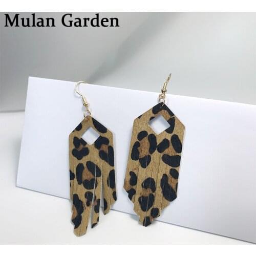 M&G Trenyd Genuine Leather Leopard Earrings for Women Leather Tassel Pendant Dangle Earrings Elegant Fashion Jewelry Accessories