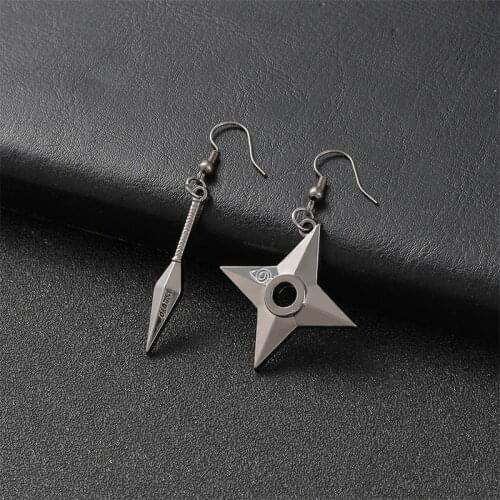 Anime Ninja Cosplay Earrings Orochimaru Konoha Logo Kunai Shuriken Dart Weapon Drop Earrings for Women Men Punk Jewelry