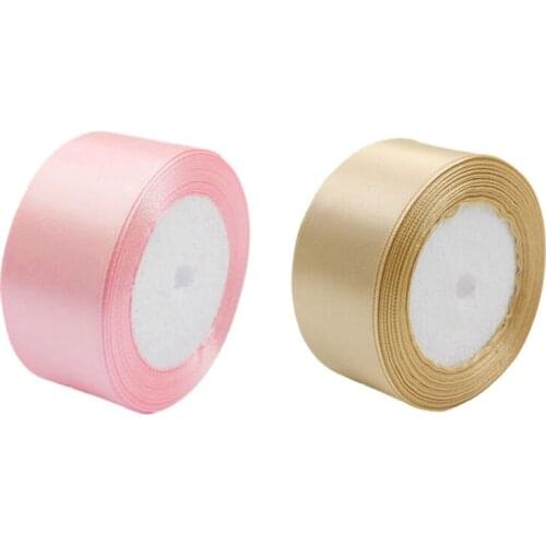 2 Roll 40mm 22 Meters Silk Satin Ribbon for Wedding Party(Pink & Champagne)
