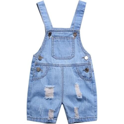 Girls Bib Shorts Pants Kids Cotton Casual Jumpsuit Girl Fashion Denim Overalls Summer Toddler Boys Ripped Pants Overalls