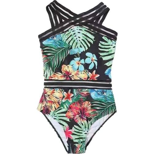 Xingqing One-piece Bikini Butterfly/Plant Print Backless High-waist Slim Fit Swimsuit Push Up Bikini Women Beachwear Swimsuit