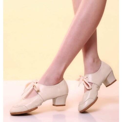 Pumps women shoes block heel round toe fashion ladies shoes lace up performance modern dancing Latin party shoes pink