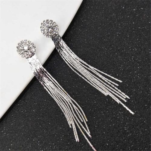 Drop Dangle Clip-on Silver Color Clip on Bridal Ladies Crystal Tassle Women Earrings