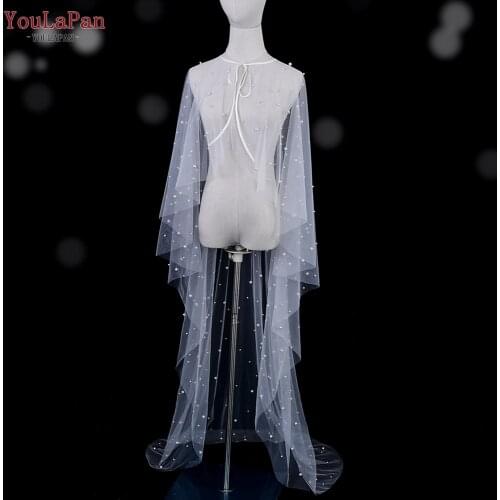 YouLaPan G50 Bridal Pearls Cloak Long Train Wedding Bolero Shawl Elegant Woman Jacket Bolero Woman Big Size Wedding Shrugs