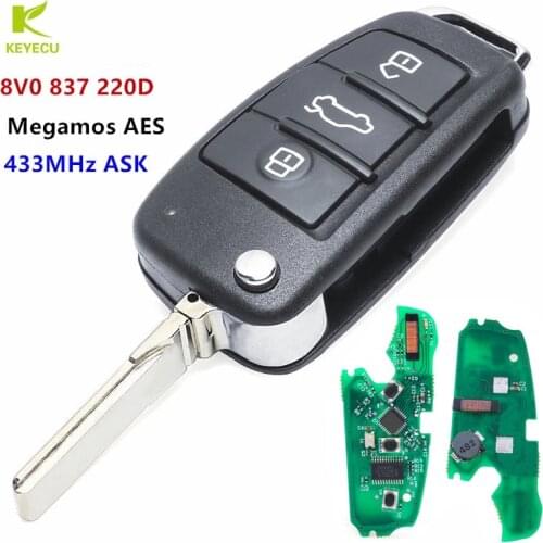 KEYECU Replacement Keyless Remote Car Key Fob 434MHz For Audi A3 S3 2012 2013 2014 2015 8V0 837 220D