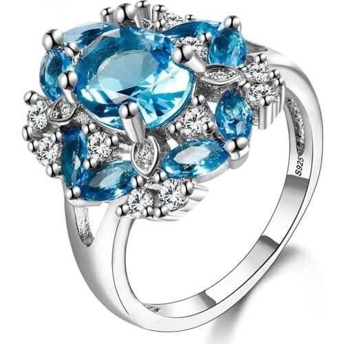 Top Brand Kyanite Fashion Jewelry Rings High Quality Womens 925 Sterling Silver Cubic Zircon Ring Wedding Party Gift Size 6-10