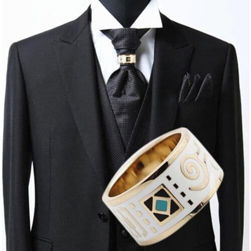 Barry.Wang Gold Enamel color process Ring For Men Tie Ascot Tie Geometry Rings Men Charms Gift