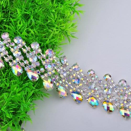 1 yard 4 cm Silver AB Rhinestone Trims Applique for Wedding Dress Clothes Bags Gifts Sewing DIY Crafts Cusack