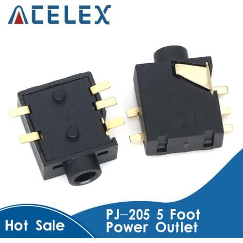 10Pcs PJ-205 Power Outlet 2.5 Earphone Socket 5 Foot Patch 2 FIxed Foot 2.5MM Socket Mother seat