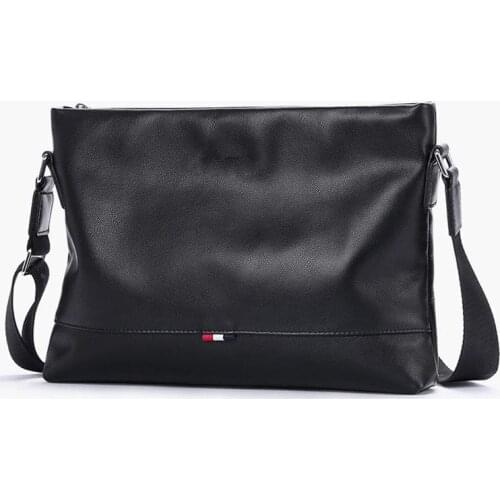 13.3 inch Laptop Computer Business Briefcase A4 File Pack Men Crossbody Bag Genuine Leather Mens Shoulder Messenger Bags Black