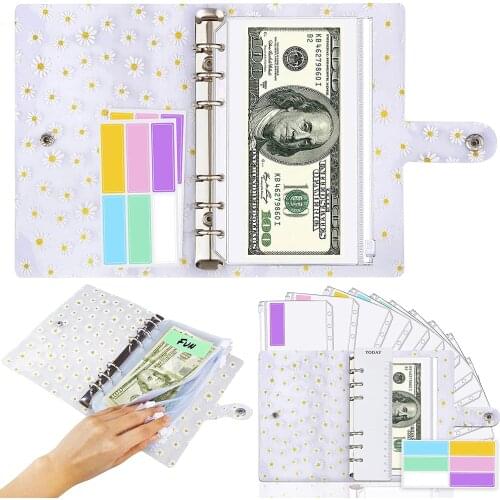 15 Pieces A6 Daisy PVC Binder Cover Budget Planner and 12 Clear Binder Pockets Organizer,Colored Labels for Budgeting