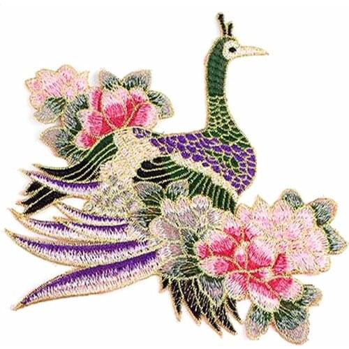 24CM Peafowl Bird Patches for clothing Fabric Strange things Embroidery Patch Clothes Stickers Christmas gift Large Biker Badge