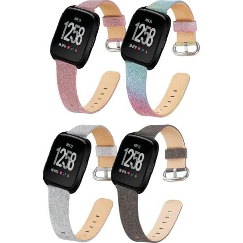 Shiny Bling Glitter Leather Band Watch Strap for Fitbit Versa 2 / Versa Lite / Versa 1/ SE Replacement strap 22mm