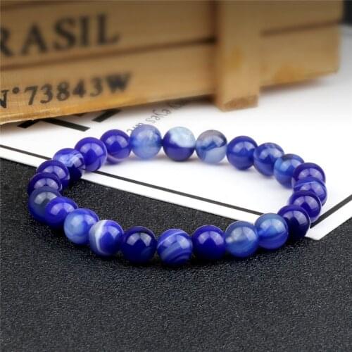 Men Bracelet High Quality Multicolor Natural Stone 8mm Striped Agates Beads Bangle Women Simple Handmade Elastic Pulsera Jewelry