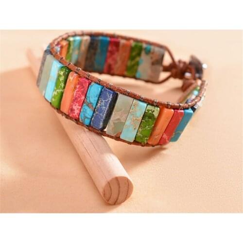 1PC Colorful Stone Hand-woven single-layer leather bracelet DIY creative Mixed Clr design for Men and Women Drop Shipping