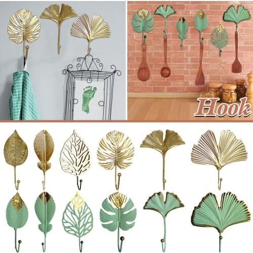 Home Decor Metal Leaf Shape Kitchen Hook Door Wall Wardrobe Clothes Bag Key Scarf Hanger Decoration Multi-Purpose Hooks