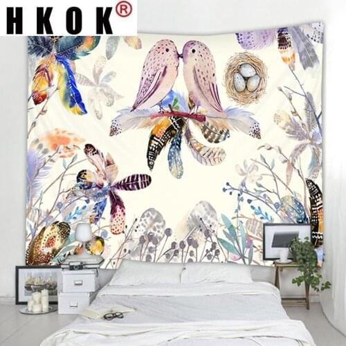 HKOK Bird Feather Tapestry Wall Rugs Wall Hanging Fabric Mural Background Cloth Towel Beach Fabric Blanket Bedroom Home Decor