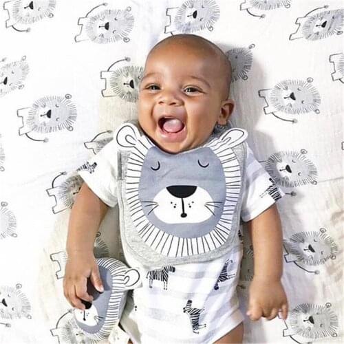 Cartoon Animal Cotton Printing Snap Button Childrens Bib Waterproof Saliva Towel Scarf Infant Cloths Feeding Apron 0-3 Years