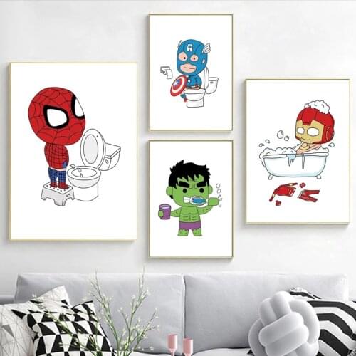 Disney Marvel Avengers Superhero Canvas Painting Funny Sign Hero Prints and Posters Wall Art Pictures for Toilet Bathroom Decor