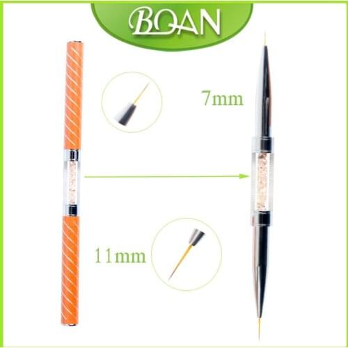BQAN Crystal Handle Double Side Nail Liner Brush Nail Art Brush Hair 7mm&11mm Drawing Pen 3D DIY