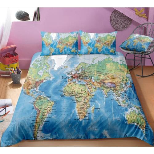 3D Printed World Map Bedding Set Fashion Adult Children Bedroom Decoration Down Quilt Cover Pillowcase 2/3 PCS