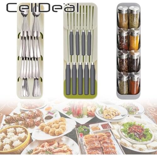 Kitchen Cutlery Storage Box Plastic Tray Knife Holder Tableware Organizer Spoon Fork Divider Container Knife Block Holder