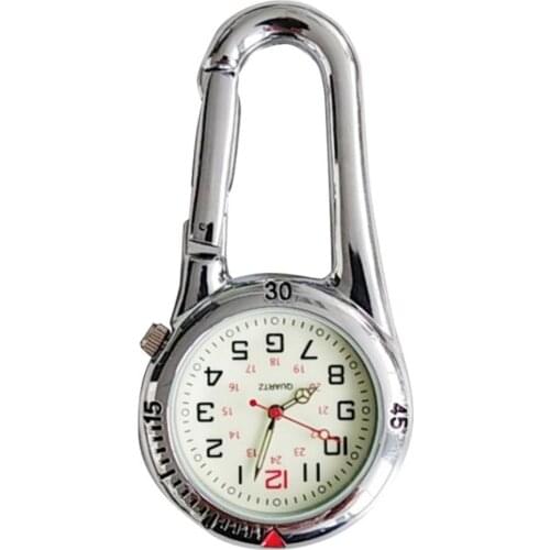 50% Hot Sales Outdoor Mini Round Dial Arabiced Numbers Quartz Analog Clip Carabiner Hook Watch