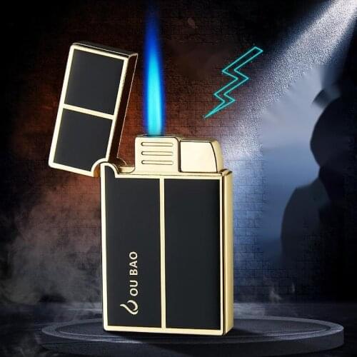 Inflatable Lighter Metal Sound Steel Sound Direct Impact Windproof Blue Flame Electronic Lighter