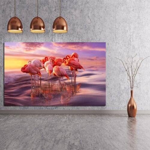 Morden Large Size Pink Flamingos Painting Wall Art Landscape Canvas Posters and Prints Wall Paintings for Living Room Home Decor