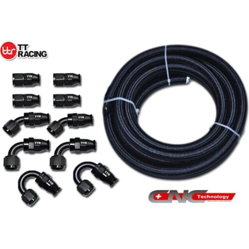 NLPTFEAN10_KIT_DA_BK -AN10 Black Nylon PTFE Fuel Gas Oil 20FT w/10 Fittings Hose Swivel E85 New