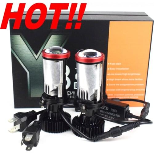 2021 New Y8 H4 LED Headlights car H4 Mini Projector Lens 6000K Super Bright 30000LM High Low Beam Auto led lights DC9-32V