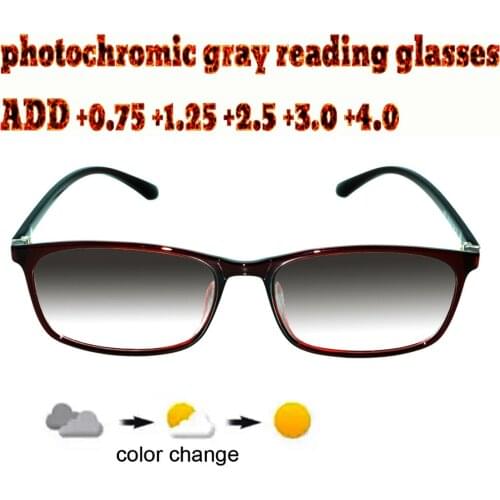 Photochromic Gray Rectangular Reading Glasses Ultralight High Quality Fashion Ladies Women+1.0 +1.5 +1.75 +2.0 +2.5 +3 +3.5 +4