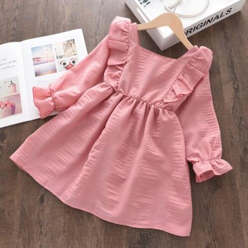 Baby Girls Solid Color Dresses 2021 New Autumn Fashion Kids Girl Princess Costumes Children Casual Long Sleeve Vestidos 3-7Y