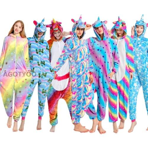 Unicorn Pajamas Women Flannel Sleepwear Homewear Stitch Panda Totoro Cartoon Animal Pajama Sets Pijamas Adults Pyjamas